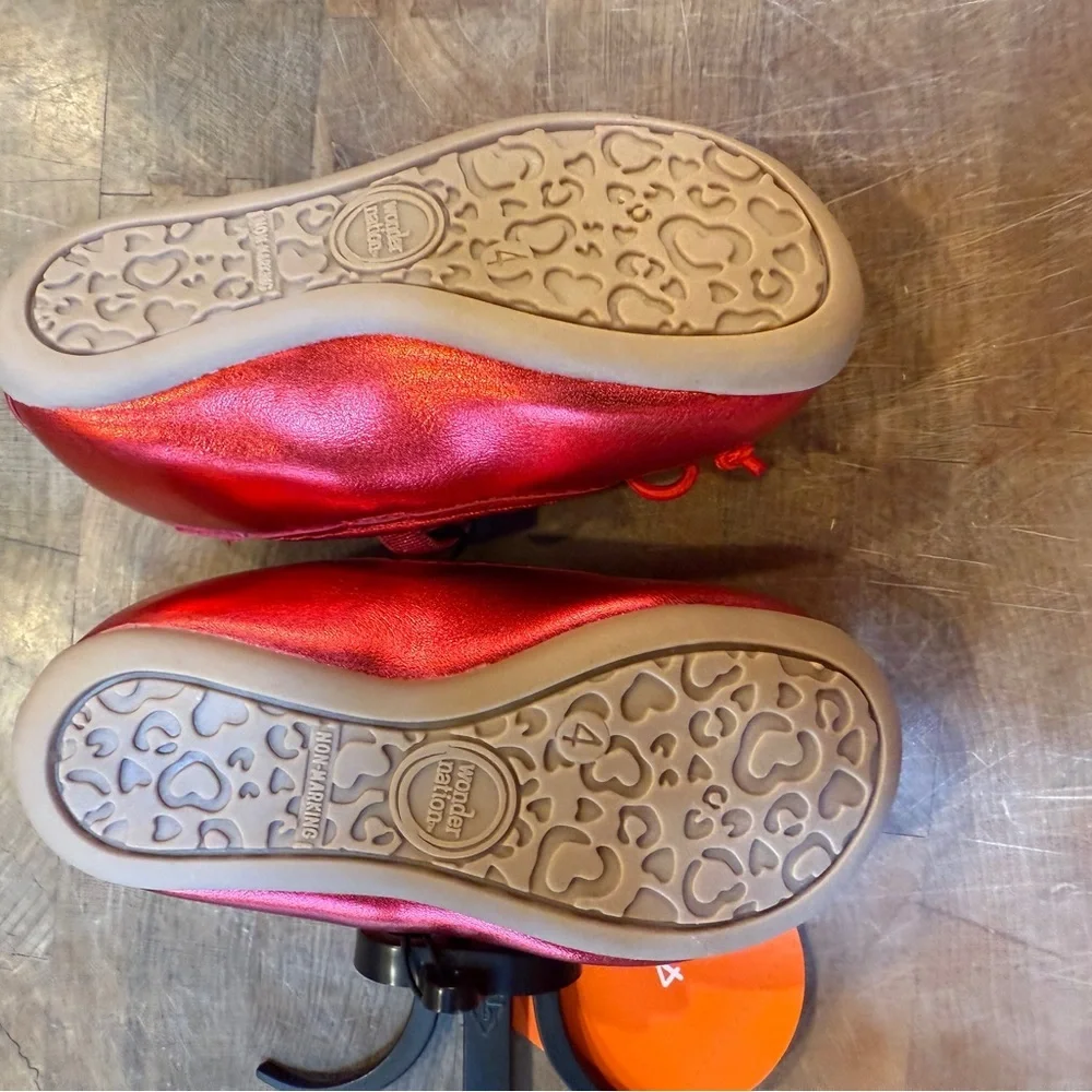 wonder nation Shiny Red Girls' sz 4 Mary Jane Flats with Bow Girls NEW